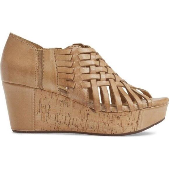 Chocolat Blu Web Sandals Women Size 6 Taupe Leather/Cork Wedge Platform NWOT - Picture 1 of 7